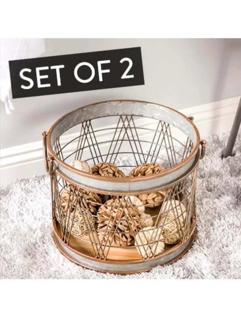 Galvanized Metal & Wood Barrel Storage Basket Planters Set Of 2 Blanket Bin